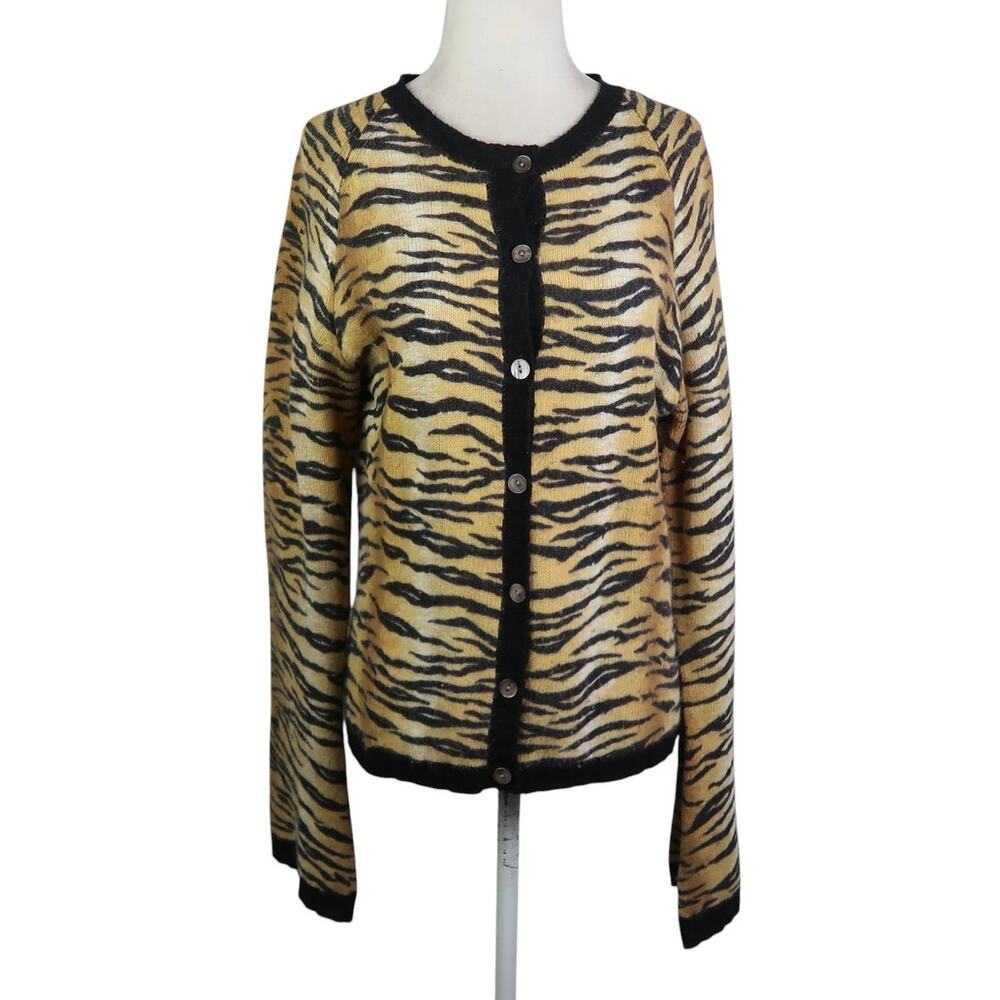 Vintage 90s Mendocino Tiger Stripe Angora Wool Cardigan Sweater M